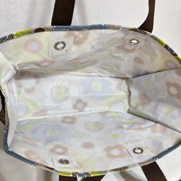 Thirty One Organizing Utility Tote Green Brown Floral 15 x 10 x 6 Pockets B - Picture 4 of 5